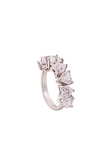 White Rhodium Finish Pear-Cut Cubic Zirconia Ring In Sterling Silver