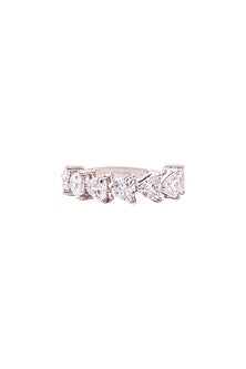 White Rhodium Finish Cubic Zirconia Ring In Sterling Silver