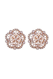 Rose Gold Finish Cubic Zirconia Stud Earrings In Sterling Silver