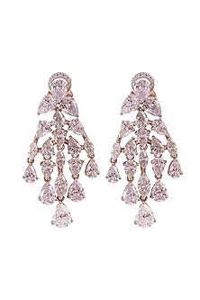 White Rhodium Finish Cubic Zirconia Dangler Earrings In Sterling Silver