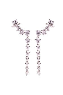 White Rhodium Finish Cubic Zirconia Dangler Earrings In Sterling Silver