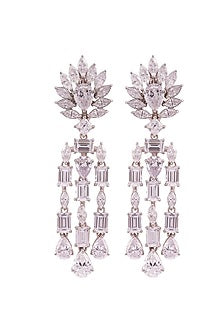 White Rhodium Finish Cubic Zirconia Dangler Earrings In Sterling Silver