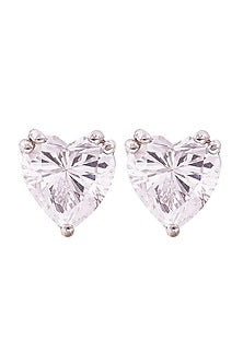 White Rhodium Finish Cubic Zirconia Stud Earrings In Sterling Silver