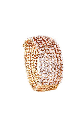 Gold Finish Cubic Zirconia Bracelet In Sterling Silver