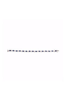 White Rhodium Finish Cubic Zirconia & Blue Stone Tennis Bracelet In Sterling Silver