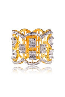 Gold Finish White Stone Ring In Sterling Silver
