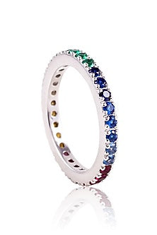 White Finish Multi-Colored Gemstone Ring In Sterling Silver