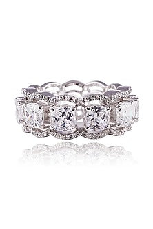 White Finish Diamond Ring In Sterling Silver
