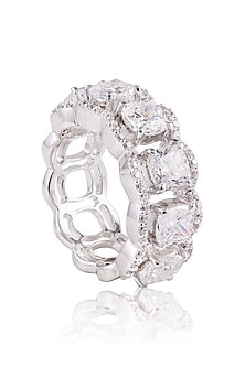 White Finish Diamond Ring In Sterling Silver