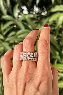 Gold Finish Diamond Ring In Sterling Silver