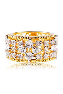Gold Finish Diamond Ring In Sterling Silver