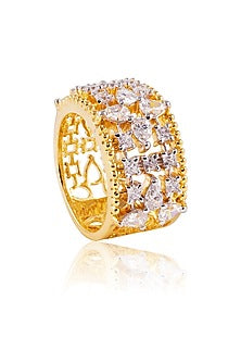Gold Finish Diamond Ring In Sterling Silver