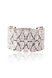 White Finish Pearl-Cut Stone Ring In Sterling Silver