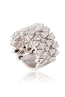 White Finish Pearl-Cut Stone Ring In Sterling Silver