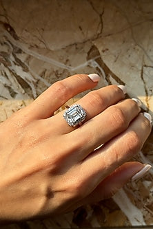 White Finish White Stone Ring In Sterling Silver