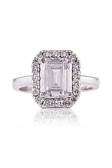 White Finish White Stone Ring In Sterling Silver