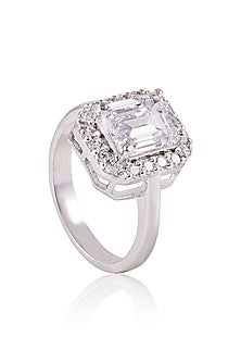 White Finish White Stone Ring In Sterling Silver