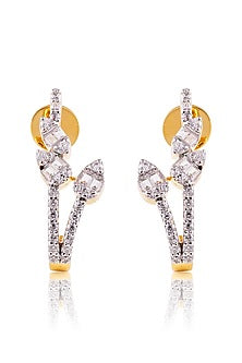 Gold Finish White Stone Stud Earrings In Sterling Silver