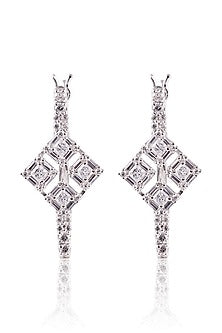 White Finish White Stone Hoop Earrings In Sterling Silver