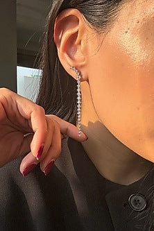 White Finish Diamond Dangler Earrings In Sterling Silver