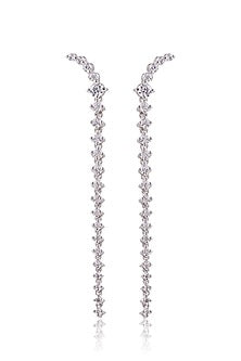 White Finish Diamond Dangler Earrings In Sterling Silver