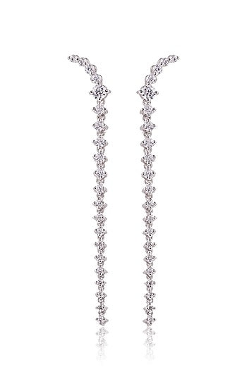 White Finish Diamond Dangler Earrings In Sterling Silver