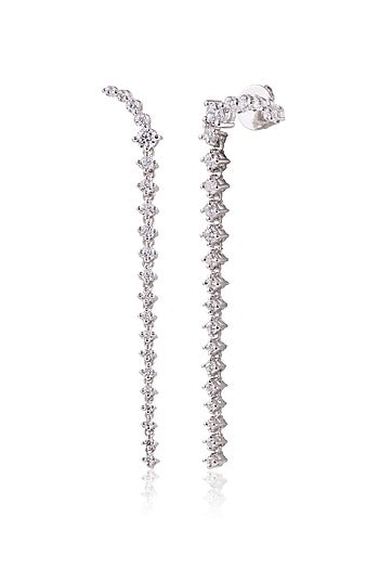 White Finish Diamond Dangler Earrings In Sterling Silver
