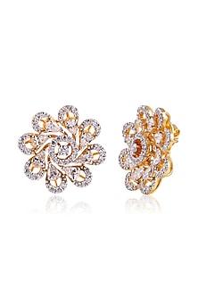 Gold Finish White Stone Stud Earrings In Sterling Silver