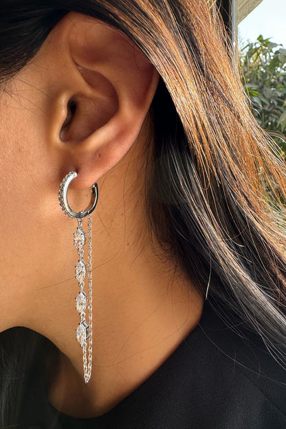 White Finish Diamond Dangler Earrings In Sterling Silver