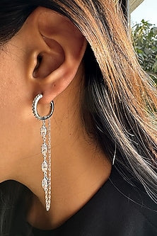 White Finish Diamond Dangler Earrings In Sterling Silver