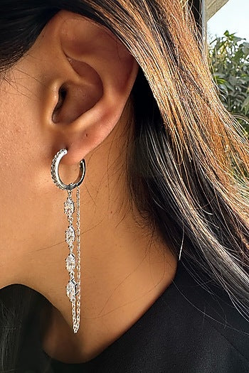 White Finish Diamond Dangler Earrings In Sterling Silver