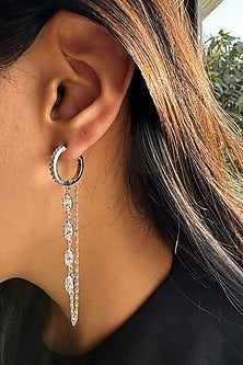 White Finish Diamond Dangler Earrings In Sterling Silver