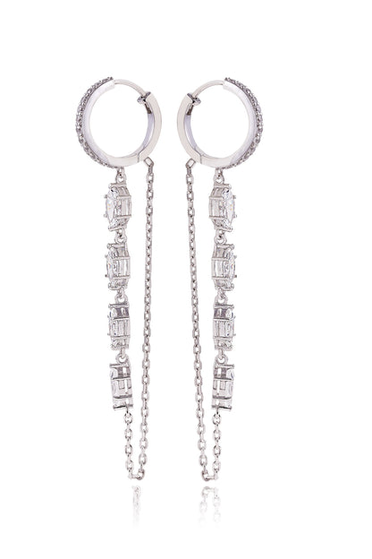 White Finish Diamond Dangler Earrings In Sterling Silver