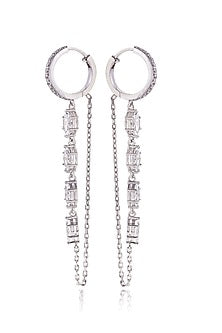 White Finish Diamond Dangler Earrings In Sterling Silver