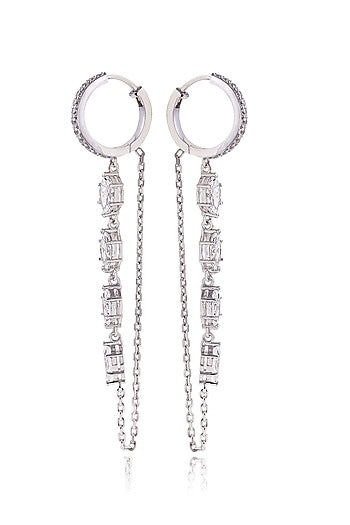 White Finish Diamond Dangler Earrings In Sterling Silver