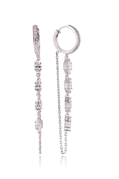 White Finish Diamond Dangler Earrings In Sterling Silver