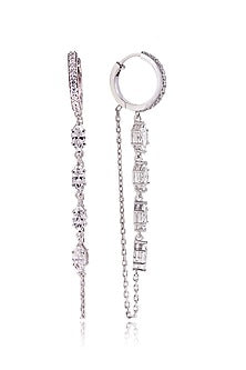 White Finish Diamond Dangler Earrings In Sterling Silver