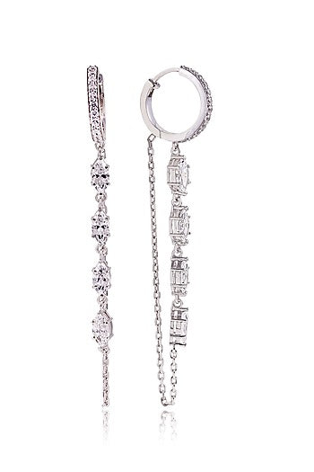 White Finish Diamond Dangler Earrings In Sterling Silver