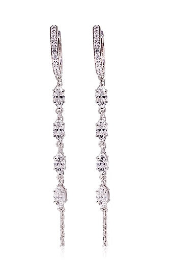 White Finish Diamond Dangler Earrings In Sterling Silver