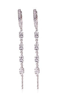 White Finish Diamond Dangler Earrings In Sterling Silver