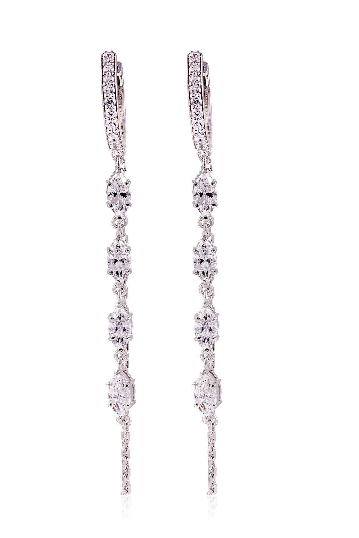 White Finish Diamond Dangler Earrings In Sterling Silver