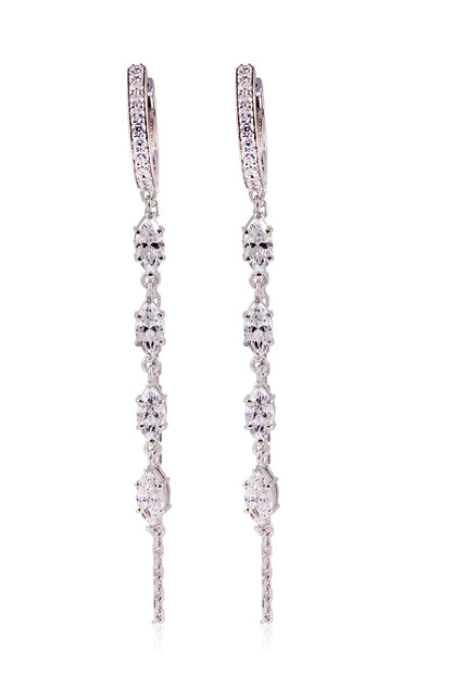 White Finish Diamond Dangler Earrings In Sterling Silver