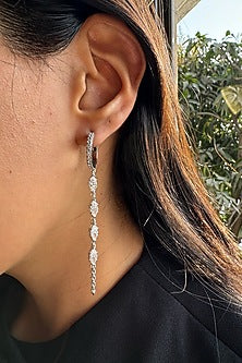 White Finish Diamond Dangler Earrings In Sterling Silver