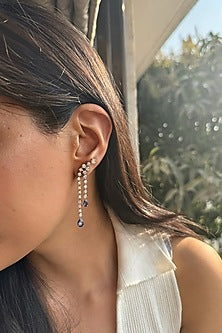 White Finish Purple Stone Dangler Earrings In Sterling Silver