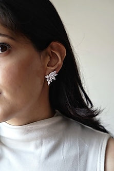 White Finish Diamond Stud Earrings In Sterling Silver