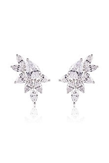 White Finish Diamond Stud Earrings In Sterling Silver