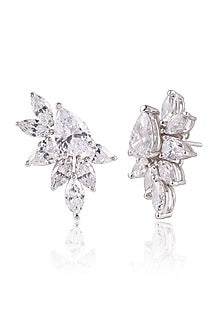 White Finish Diamond Stud Earrings In Sterling Silver