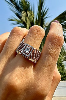 Gold Finish Diamond Ring In Sterling Silver