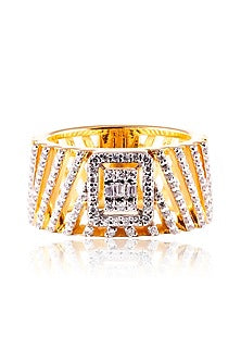 Gold Finish Diamond Ring In Sterling Silver