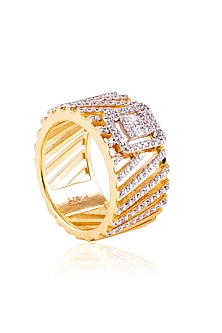 Gold Finish Diamond Ring In Sterling Silver